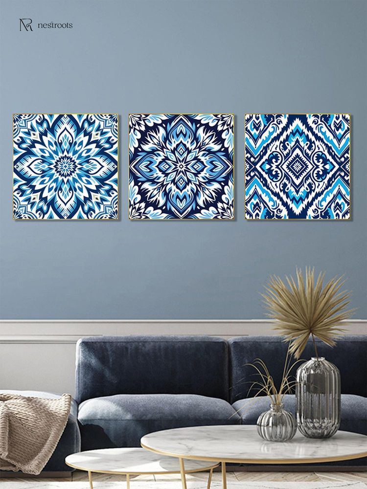Nestroots Blue and White Tile Collection Call Wall Painting with Gold Floating Frame (Pack of 3)-picture-10