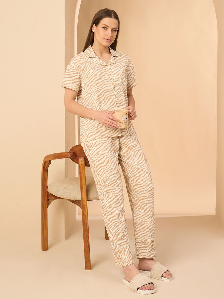 Sweet Dreams Women Printed Beige Shirt & Pyjama-image-30