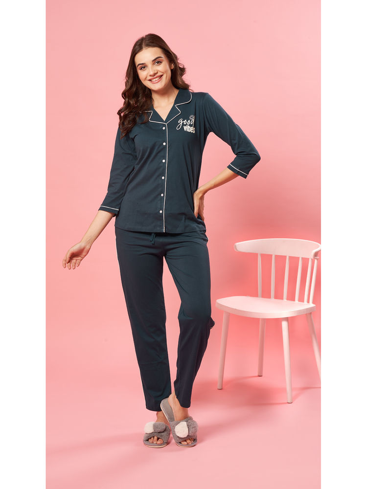Quira Women Blue Printed Regular Fit Shirt & Pyjama-picture-20