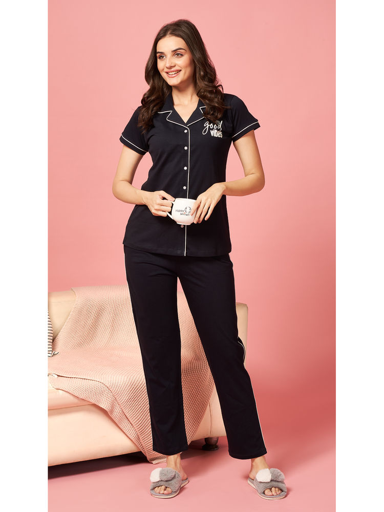 Quira Women Navy Blue Printed Regular Fit Shirt & Pyjama-picture-28
