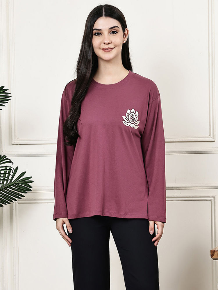 Kanvin Women Purple Full Sleeves Regular T-Shirt-image-1