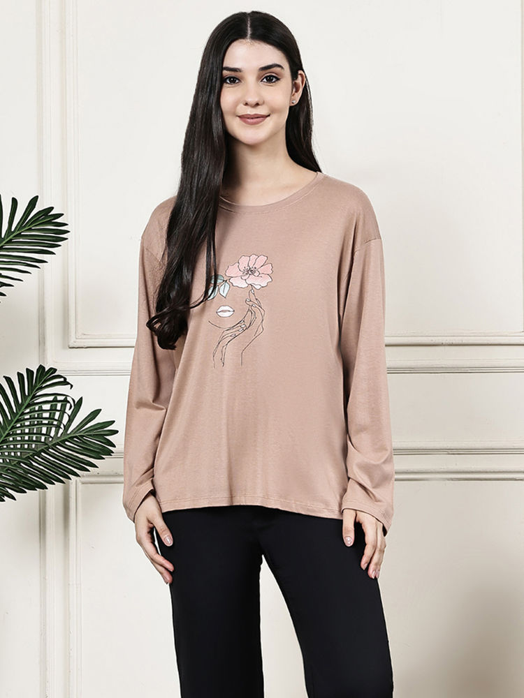 Kanvin Women Beige Full Sleeves Regular T-Shirt-image-33