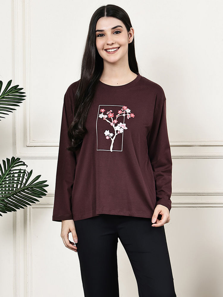 Kanvin Women Brown Full Sleeves Regular T-Shirt-image-4