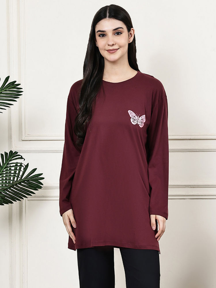 Kanvin Women Maroon Long T-Shirt with Slit-picture-12