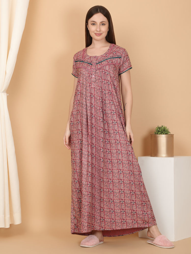 Sweet Dreams Women Pink Printed Full Length Night Dress-picture-20