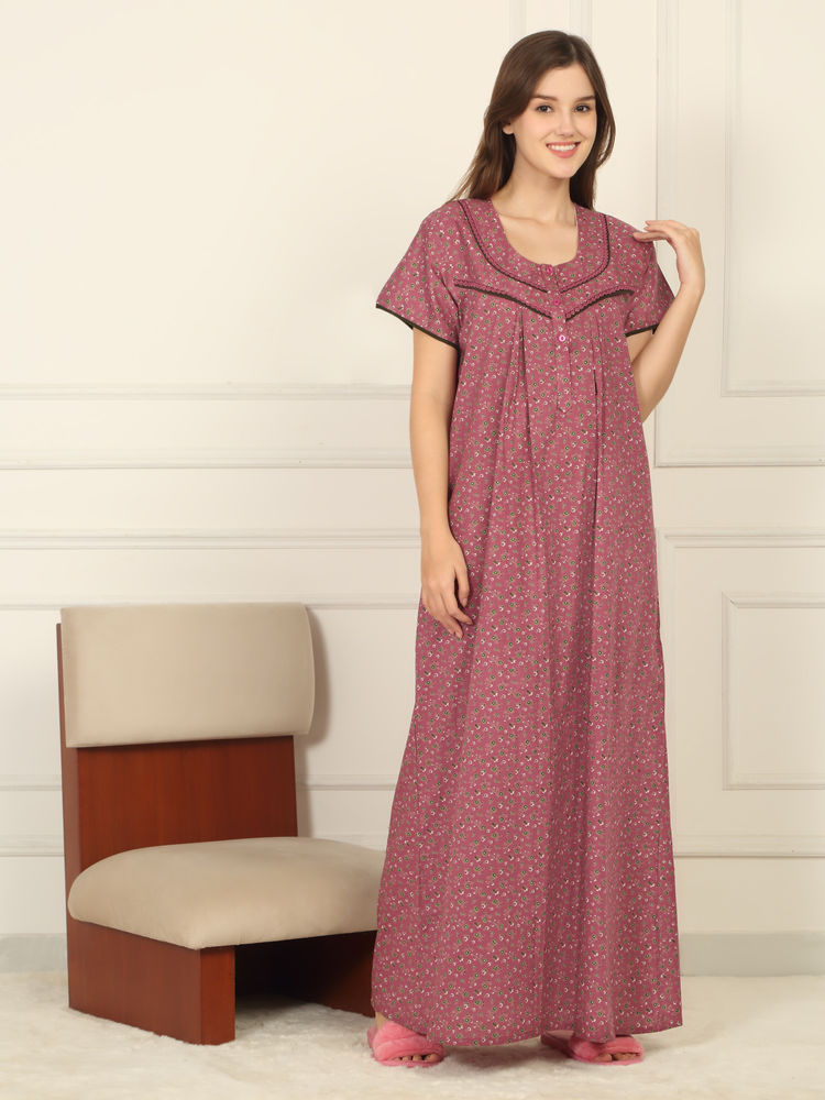 Sweet Dreams Women Pink Floral Printed Full Length Night Dress-picture-24