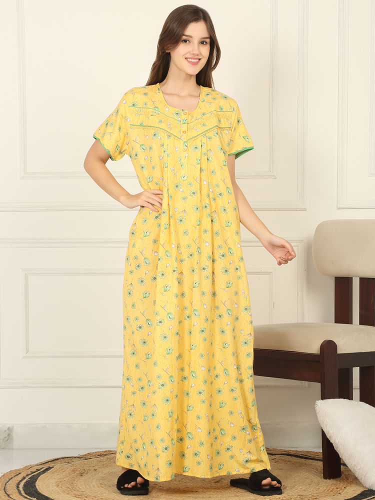 Sweet Dreams Women Yellow Floral Printed Full Length Night Dress-picture-22