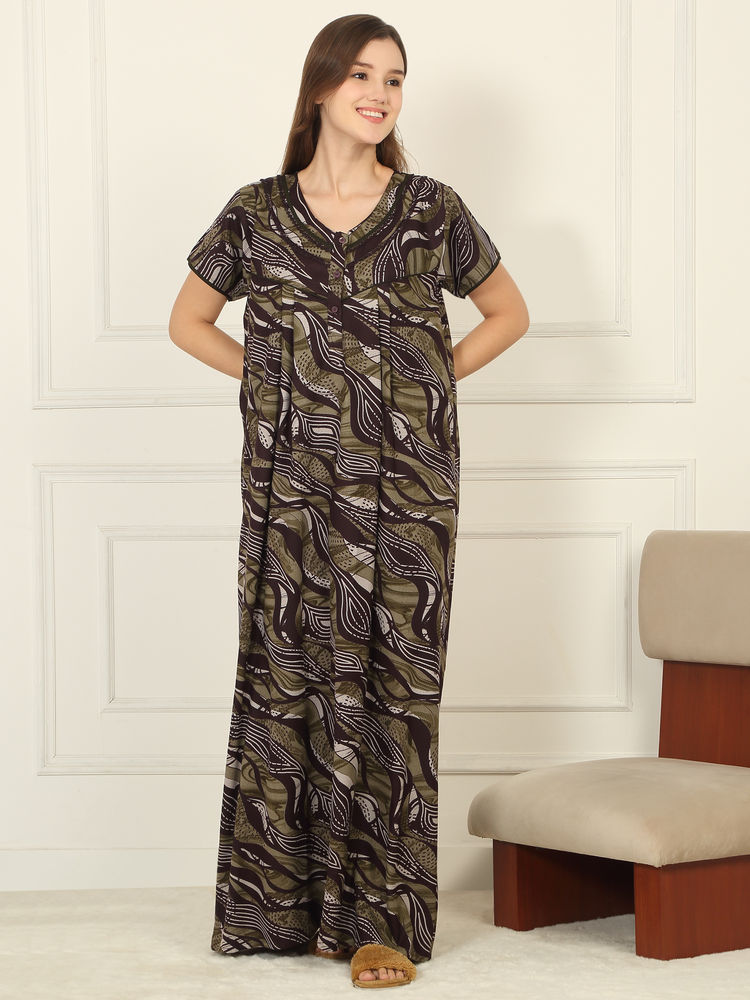 Sweet Dreams Women Green Printed Full Length Night Dress-picture-19