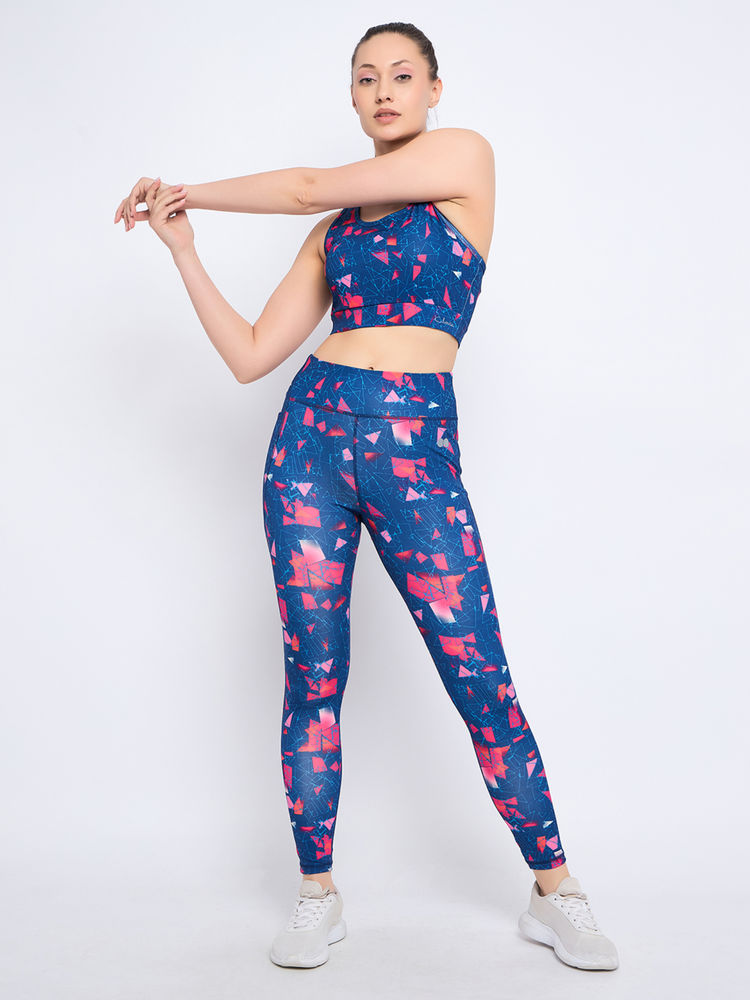 Clovia Navy Blue High-Rise Printed Active Tights with Side Pocket-picture-17