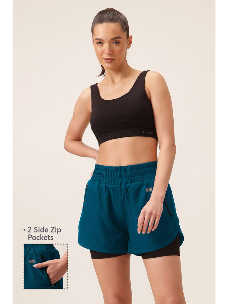 Clovia Navy Blue High Waist Running Shorts-picture-17