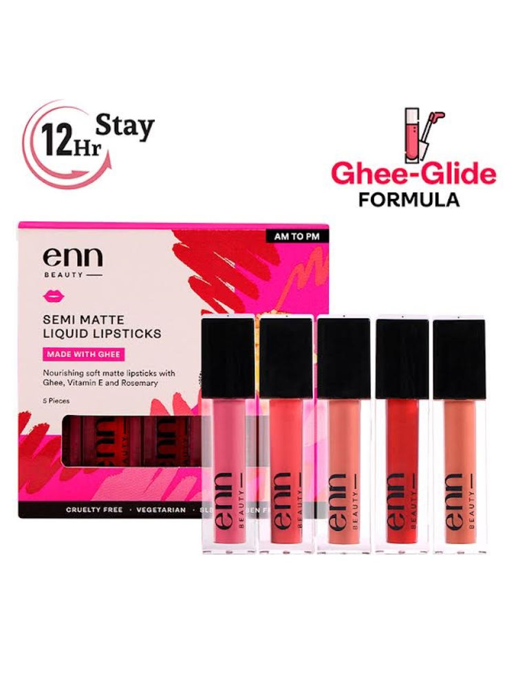 ENN Semi-Matte 12-Hrs Stay & Waterproof Liquid Lipstick Kit For Soft Lips - AM to PM - Set of 5-picture-13