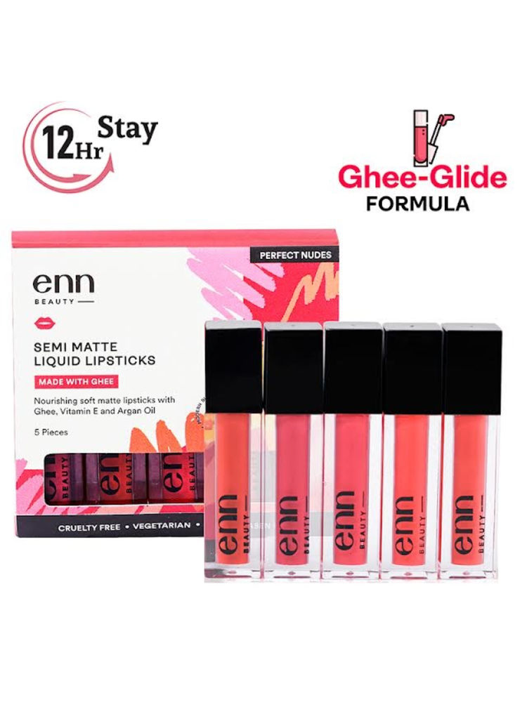 ENN Semi-Matte 12-Hrs Stay & Waterproof Liquid Lipstick Kit For Soft Lips- Perfect Nudes- Set of 5-picture-14