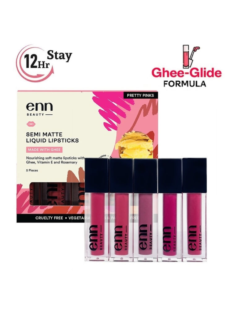 ENN Semi-Matte 12-Hrs Stay & Waterproof Liquid Lipstick Kit For Soft Lips- Pretty Pinks - Set of 5-image-3