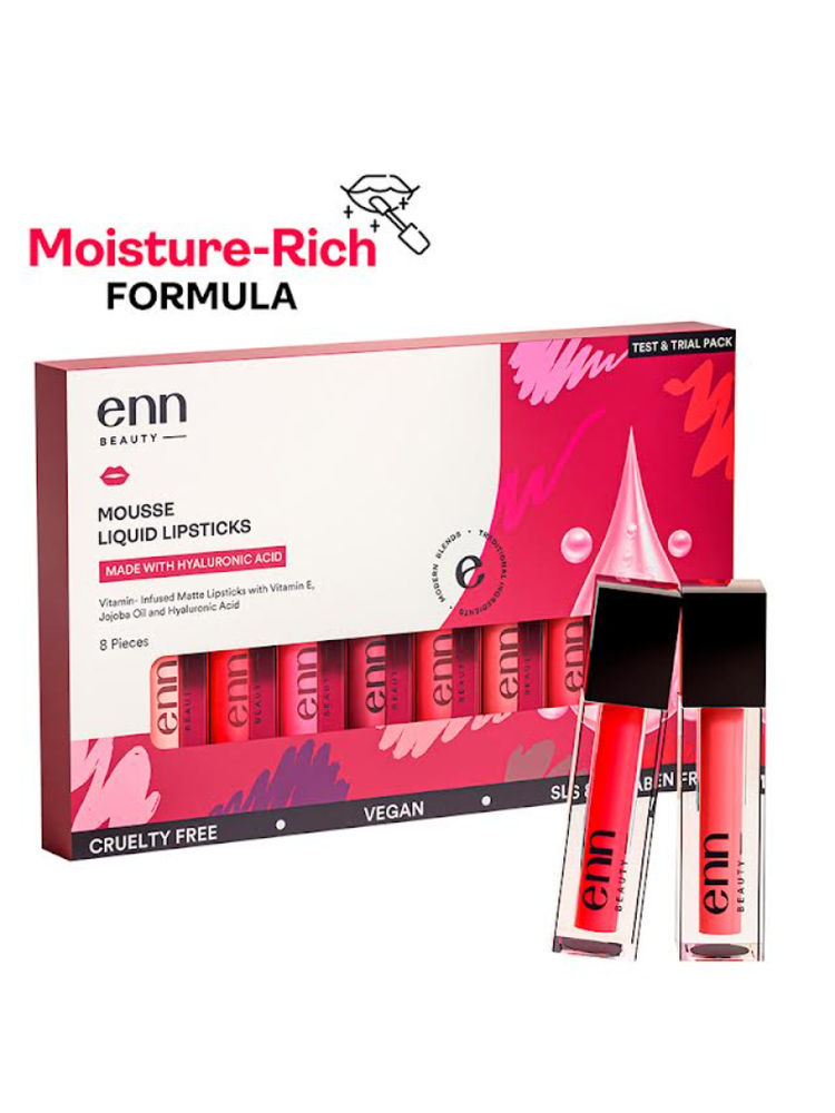 ENN Mousse Matte 16H Stay Waterproof Liquid Lipstick Kit - Long - Lasting, Pack of 8-image-26