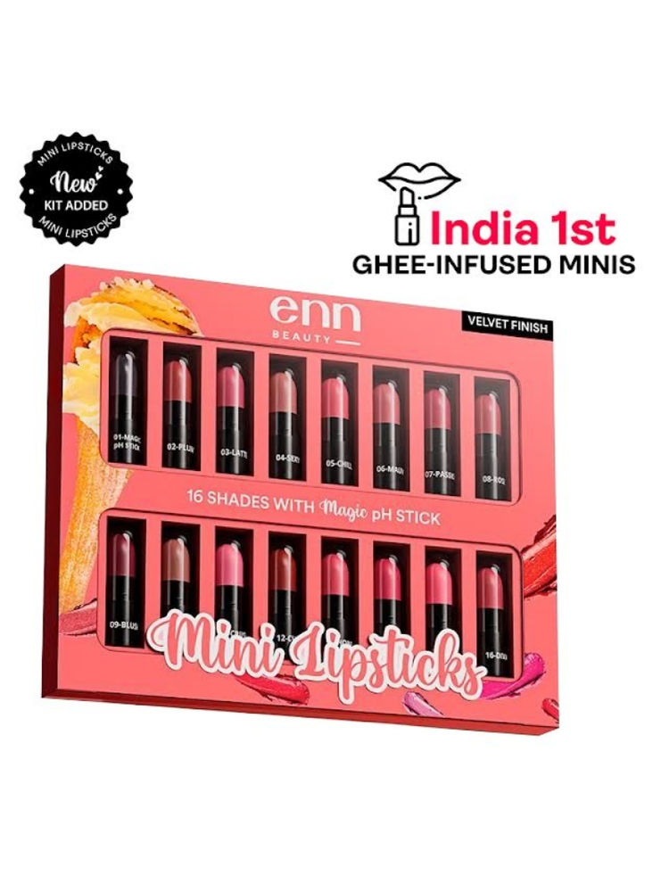 ENN Mini Lipstick Kit with Ghee & PH Color-Changing Lipsticks - Nourishing, Pack of 16-picture-25