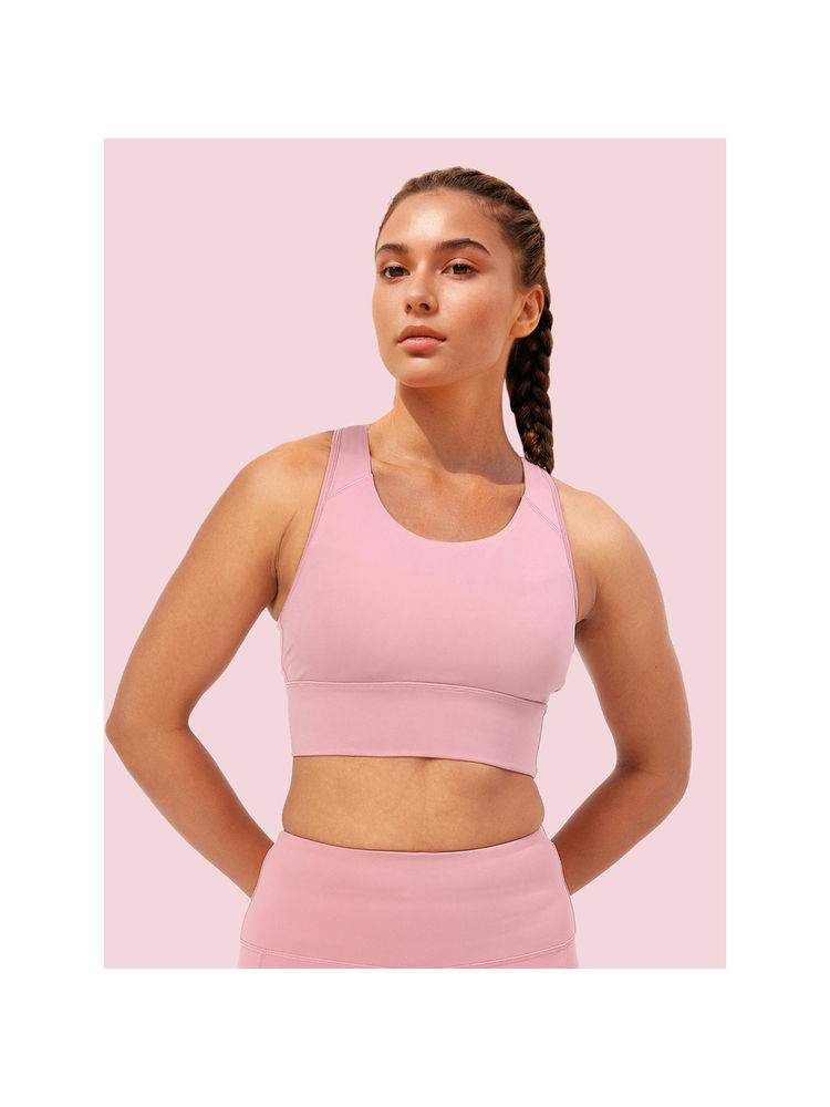 Enamor A202 Medium Impact Quick Dry Longline Workout Sports Bra Pink-image-31