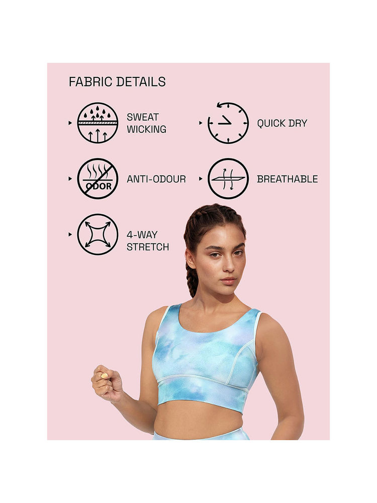 Enamor A204 Sports Bra - High-Impact Long Line Bra With Stylish Print Light Blue-image-8