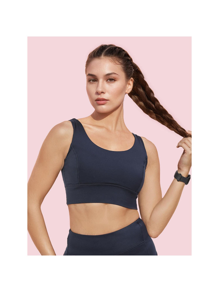 Enamor A206 Womens Criss Cross High Impact Long Line Sports Bra Navy Blue-picture-20