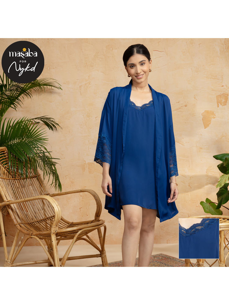 Nykd by Nykaa Satin Robe - Estate Blue NYS072-picture-30