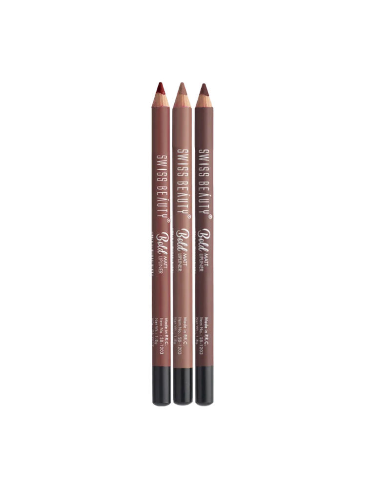 Swiss Beauty Bold Matte Lips Liner Pencil Set Of 3 - 14 Bobby Brown, 6 Cherry Brown & 3 Choco Nude