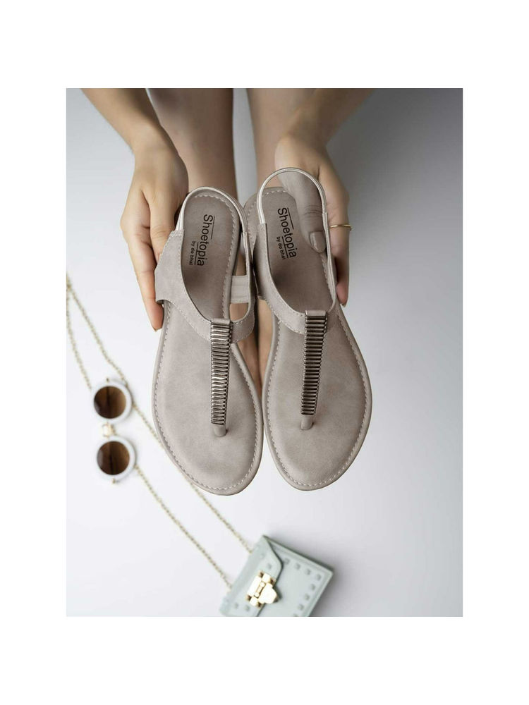 Shoetopia Women Grey Embellished T-strap Flats-image-47