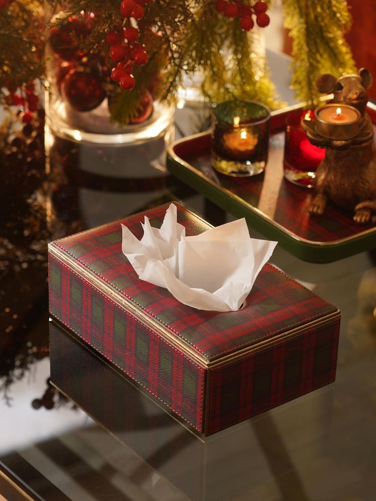 Pure Home + Living Red Green Plaid Faux Leather Tissue Box-image-3
