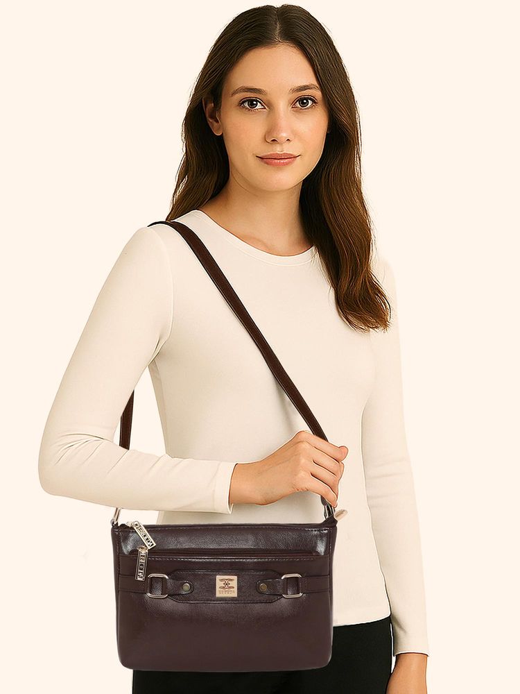 ESBEDA Brown Colour Classic Structured Buckle Sling Bag For Strap (M)-picture-30