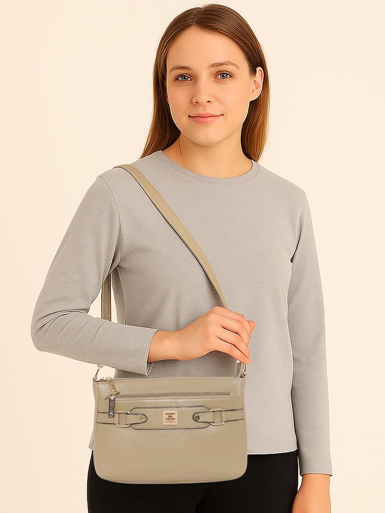 ESBEDA Beige Colour Classic Structured Buckle Sling Bag For Strap (M)-picture-23