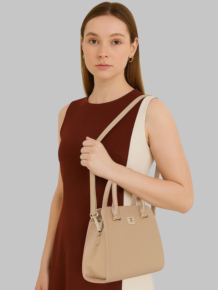 ESBEDA Beige Colour Structured Satchel Handbag with Detachable Strap (M)-picture-24