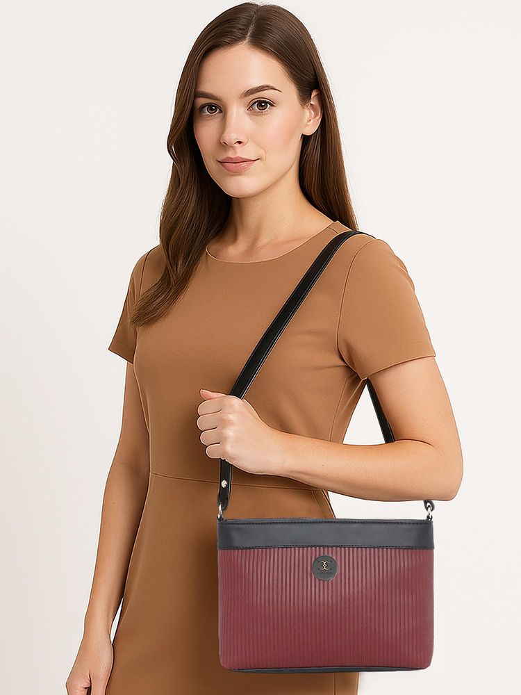 ESBEDA Maroon Colour Dual-Tone Striped Sling Bag For Strap (S)-picture-40