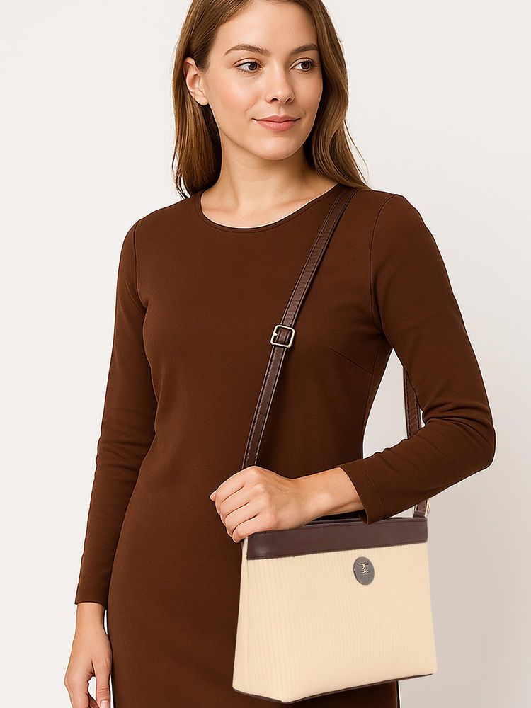 ESBEDA Beige Colour Dual-Tone Striped Sling Bag For Strap (S)-picture-25