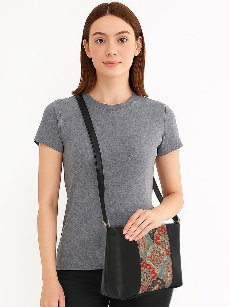 ESBEDA Black Colour Ethnic Print Panel Sling Bag For Strap (S)-picture-32