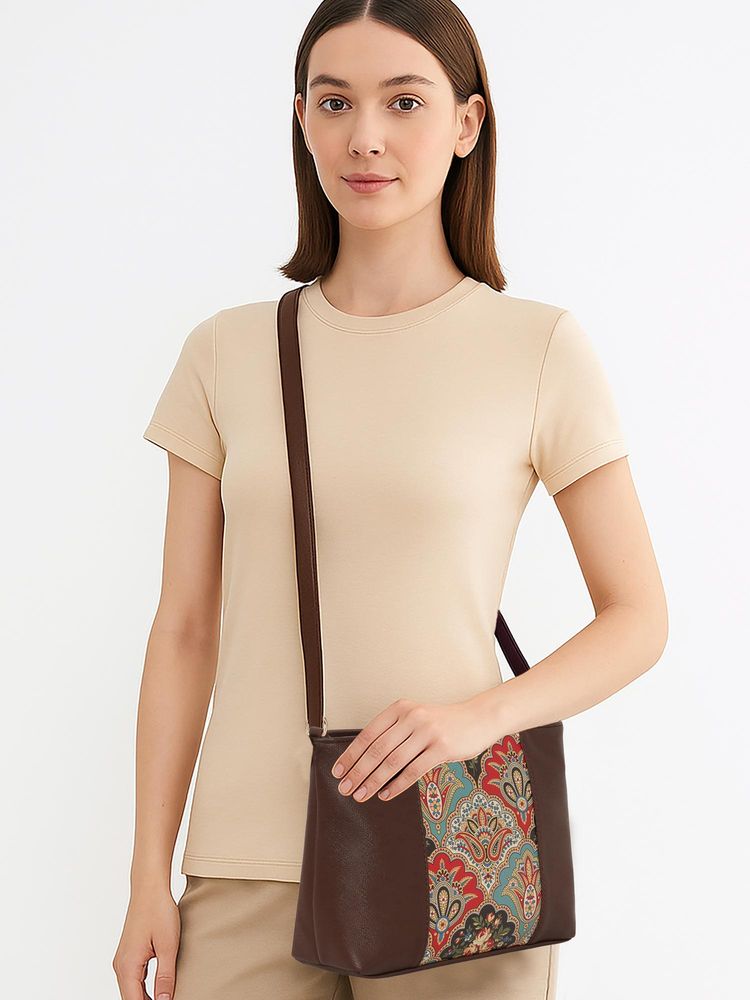 ESBEDA Brown Colour Ethnic Print Panel Sling Bag For Strap (S)-image-49