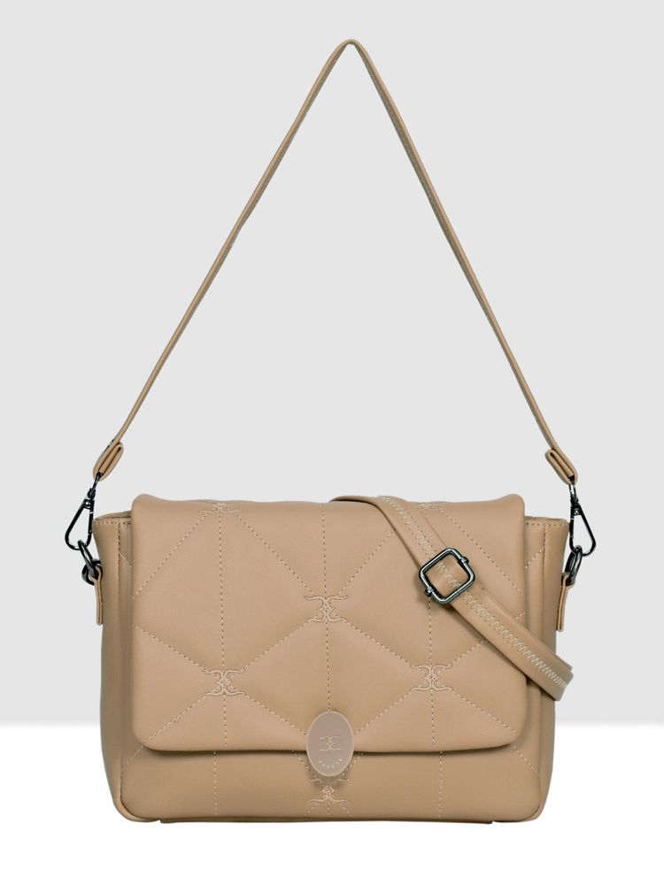 ESBEDA Beige Color Logo Embroidered Sling Bag with Detachable Strap (M)-picture-34