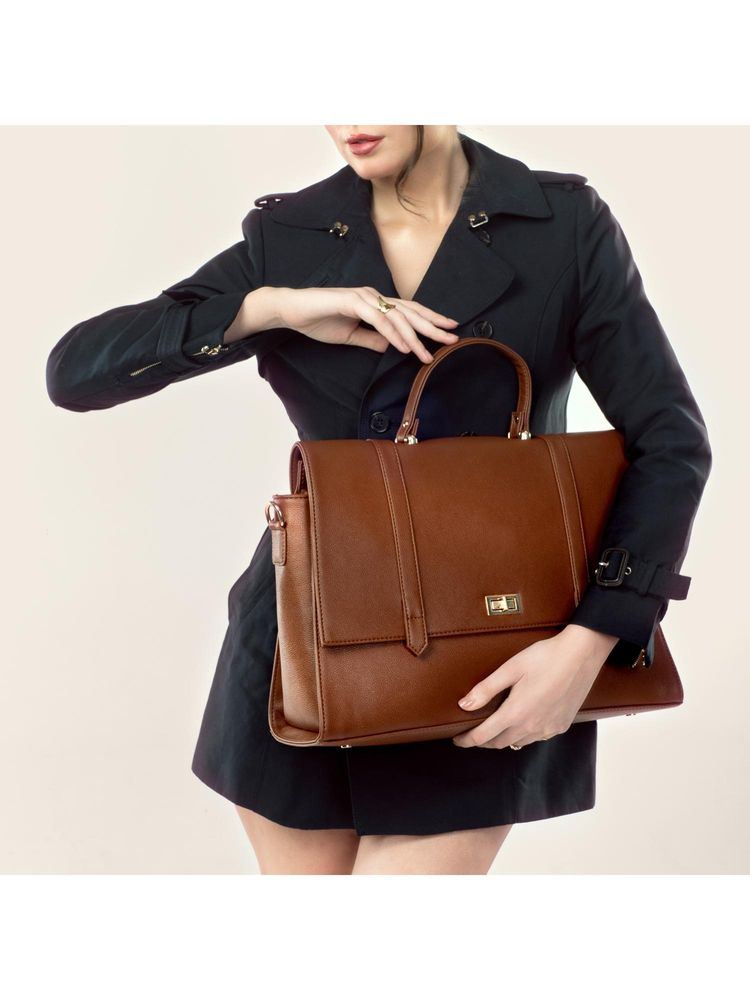 Strokes by Namrata Mehta Convertible Handbag with 2 Detachable Strap - Brown-picture-13