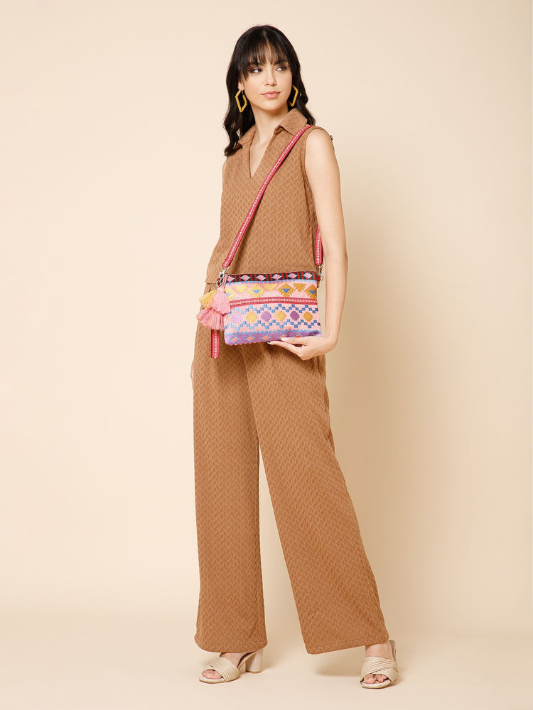 Anekaant Tribal Pink Acrylic Jacquard Motifs Embroidered Sling Bag-image-6