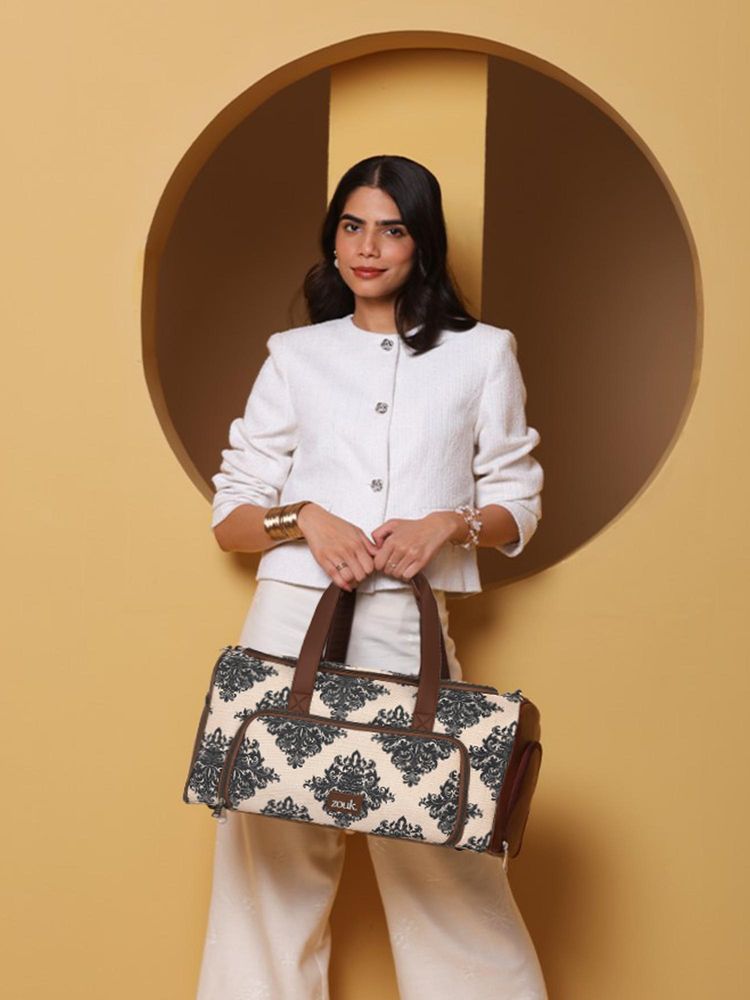 Zouk Beige Mughal Motif Weekender Duffel Bag (M)-picture-19