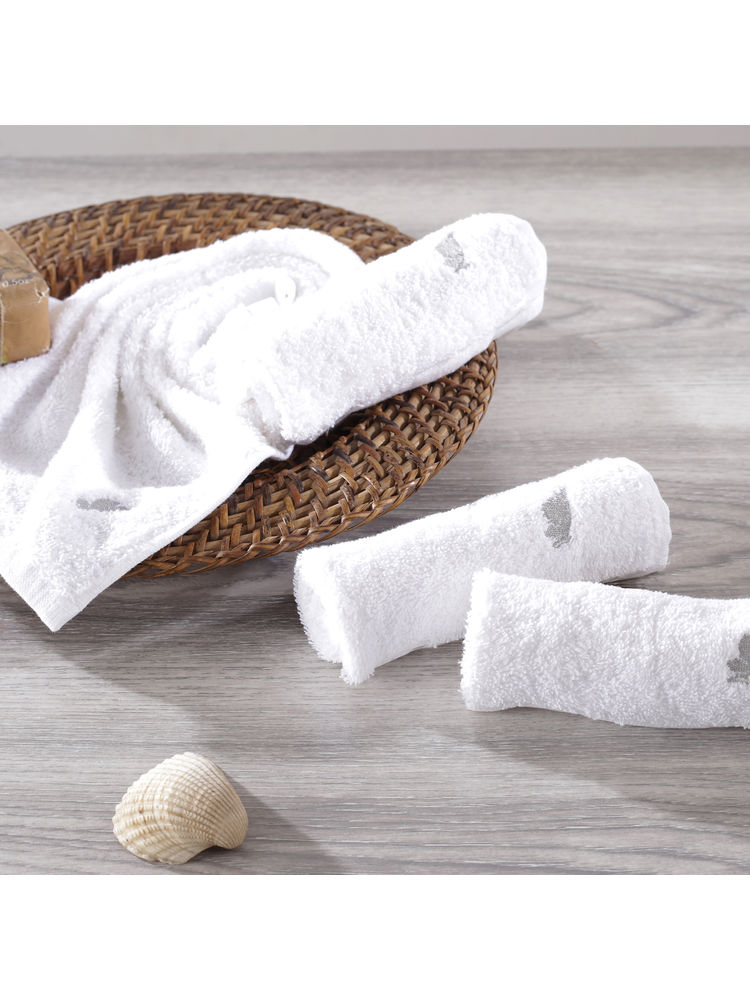 Maspar Colorart 550gsm Cotton Embedded Stripe Solid White 4pc Face Towel Set