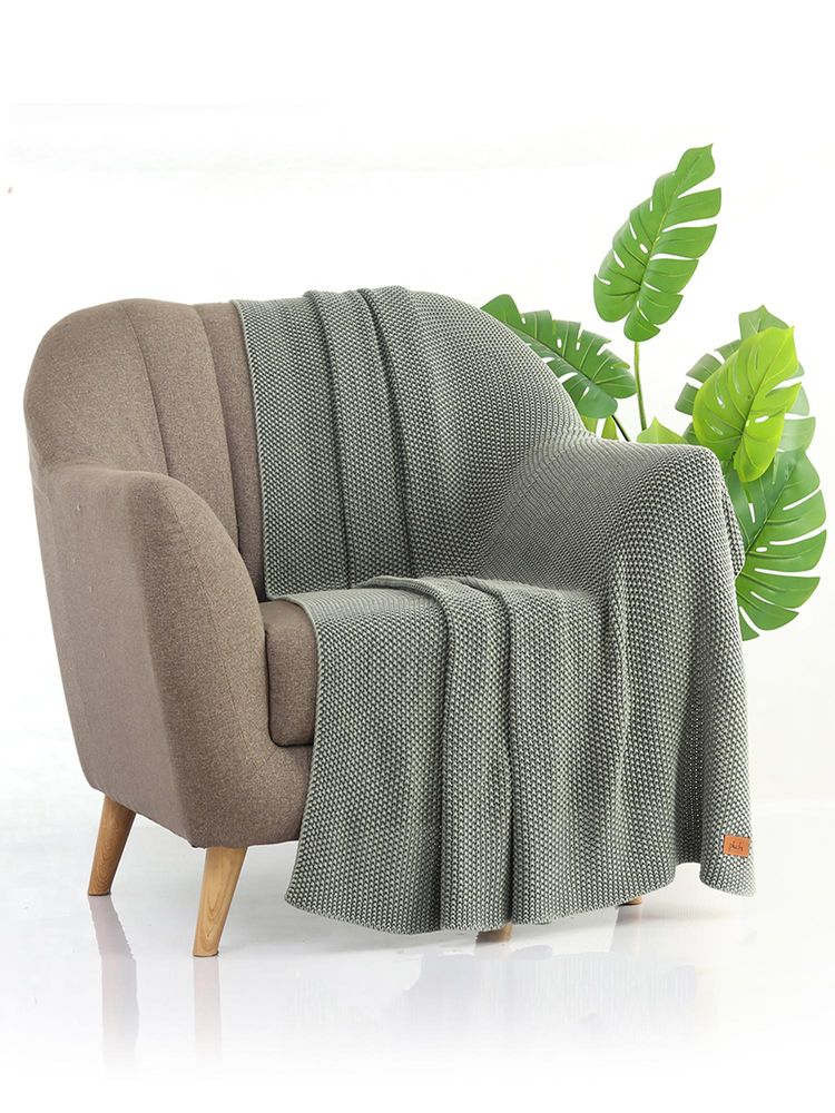 PLUCHI Knitted Purl Ryegrass Color Cotton Knitted Throw /Blanket For Round The Year Use-image-28
