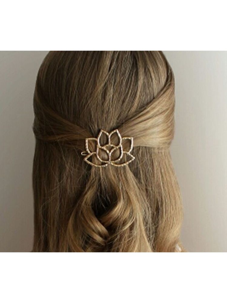 OOMPH Jewellery Gold Tone Filigree Lotus Hair Clip / Hair Pin For Women & Girls-picture-15