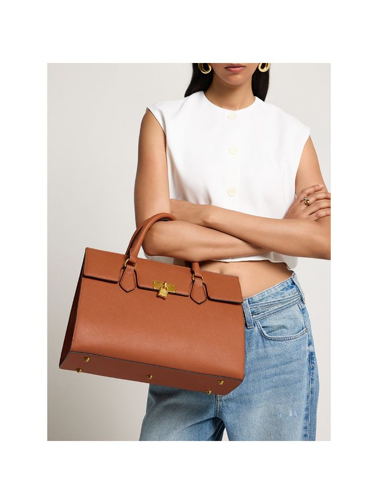 MIRAGGIO Brown Diana Satchel Bag with Detachable Strap-image-33