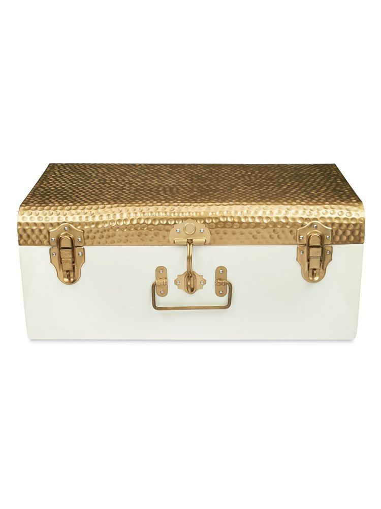 Living With Elan Vintage Style Beaten Metal Trunk Storage Chest -Off White-picture-18
