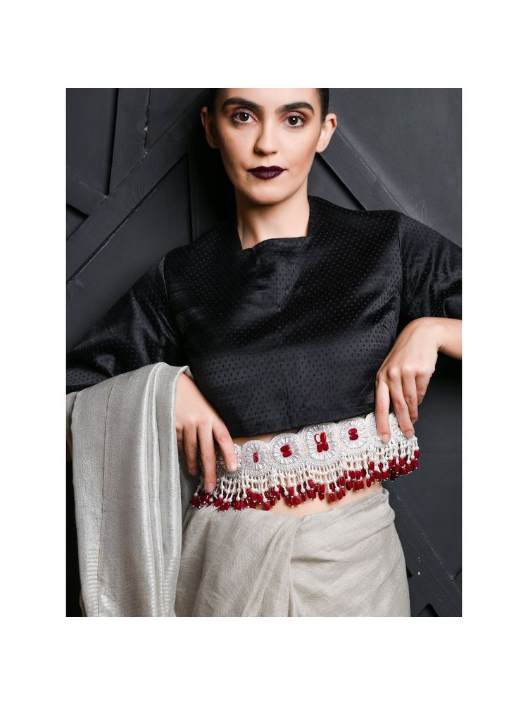 Odette White And Red Pearl Beads Velvet Base Belt-picture-29