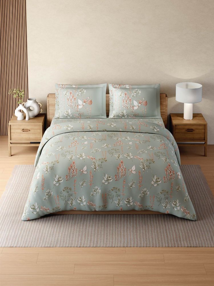 SPACES Zera Hygro Cotton 233TC Percale Weave Floral Print Bedsheet With 2 Pillow Covers Grey King-image-38