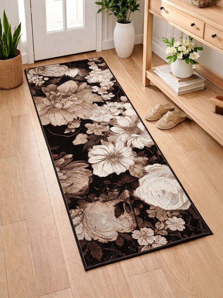 OBSESSIONS Floral Polypropylene Bedside Runner Brown-image-22