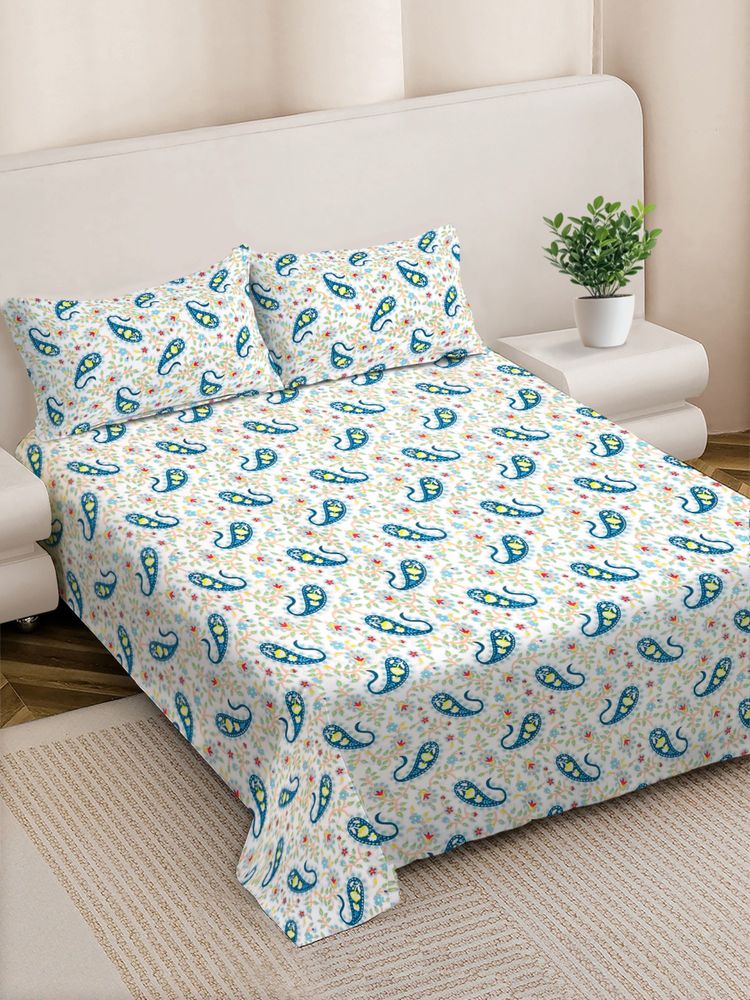 FABINALIV Floral 300TC Cotton Blend Bedsheet With 2 Pillow Covers Multi-Color King-image-34