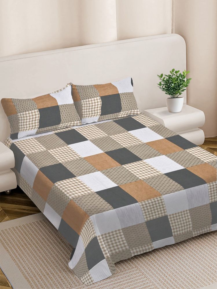 FABINALIV Geometric 300TC Cotton Blend Bedsheet With 2 Pillow Covers Multi-Color King-image-40