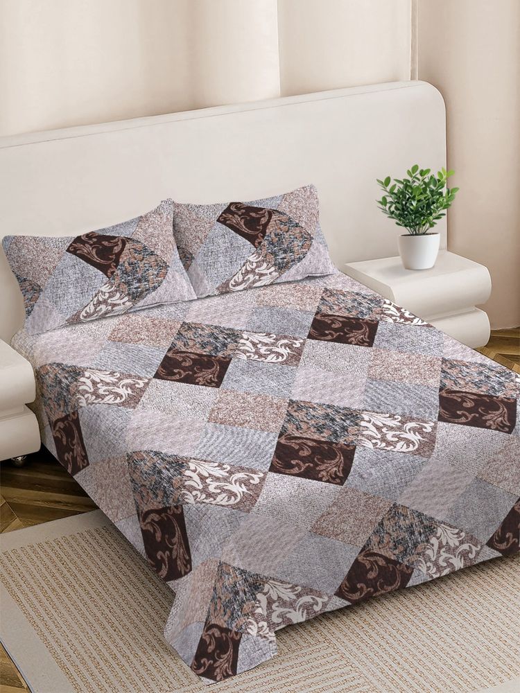 FABINALIV Geometric 300TC Cotton Blend Bedsheet With 2 Pillow Covers Multi-Color King-image-35