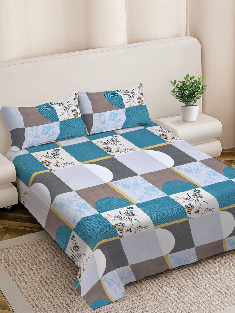 FABINALIV Geometric 300TC Cotton Blend Bedsheet With 2 Pillow Covers Multi-Color King-image-3