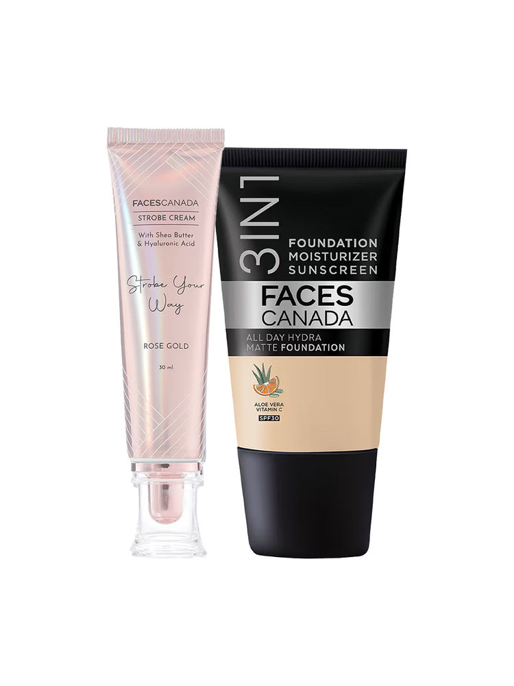 Faces Canada Glow Getter Duo Hydra Mini Foundation Absolute Ivory + Strobe Rose Gold